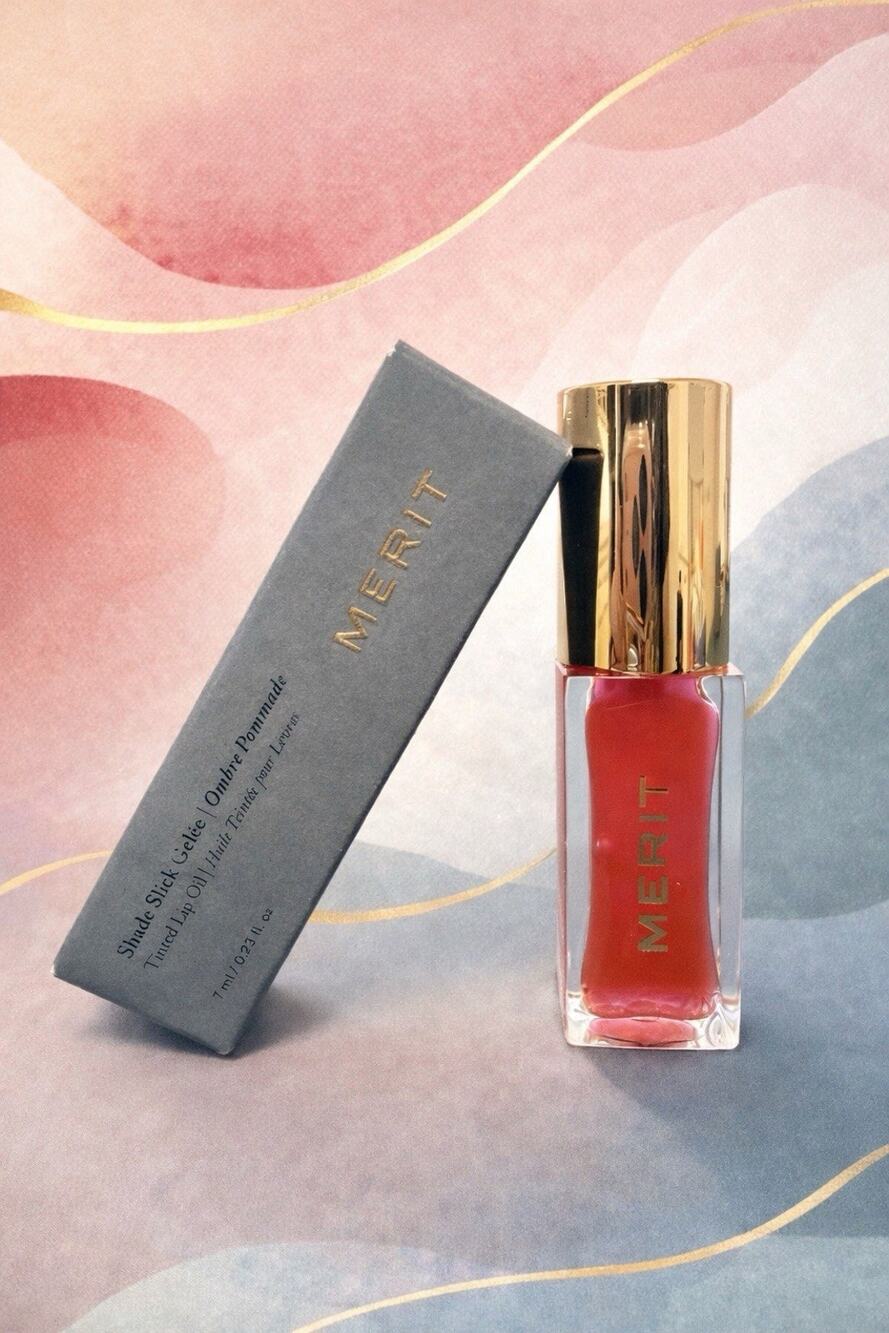 💋 MERIT Shade Slick Gelée Sheer Tinted Lip Oil Les Deux Sheer Pink 0.23oz NEW